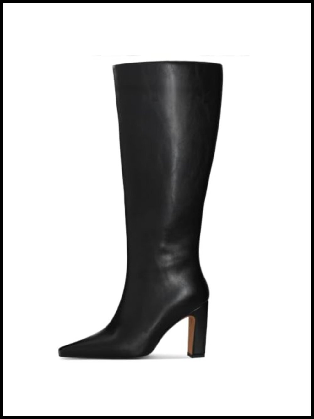 Wide Calf Knee High Boots Square Toe Chunky Heel Faux Leather